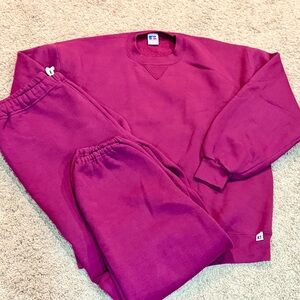 Vintage Russell Athletic Blank Sweat Pants And Shirt  Large USA Red Maroon 1990s
